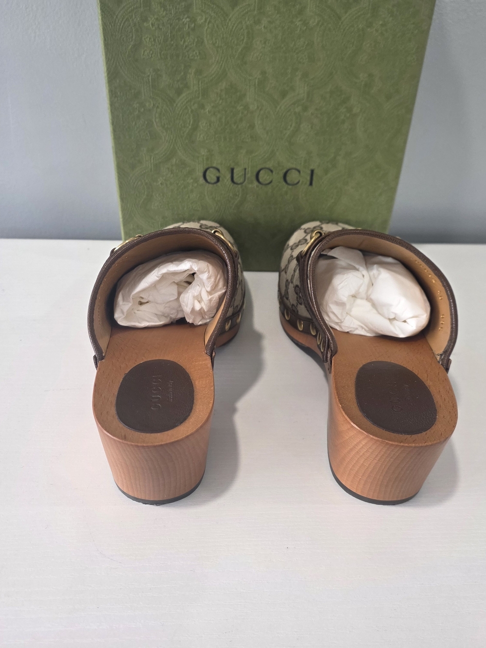 Gucci Beige & Brown GG Canvas Studded Clog - Picture 4 of 16